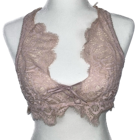 Victoria’s Secret Bralette Dream Angle Allover Lace Racerback Bra Lace up Mesh - Picture 2 of 11